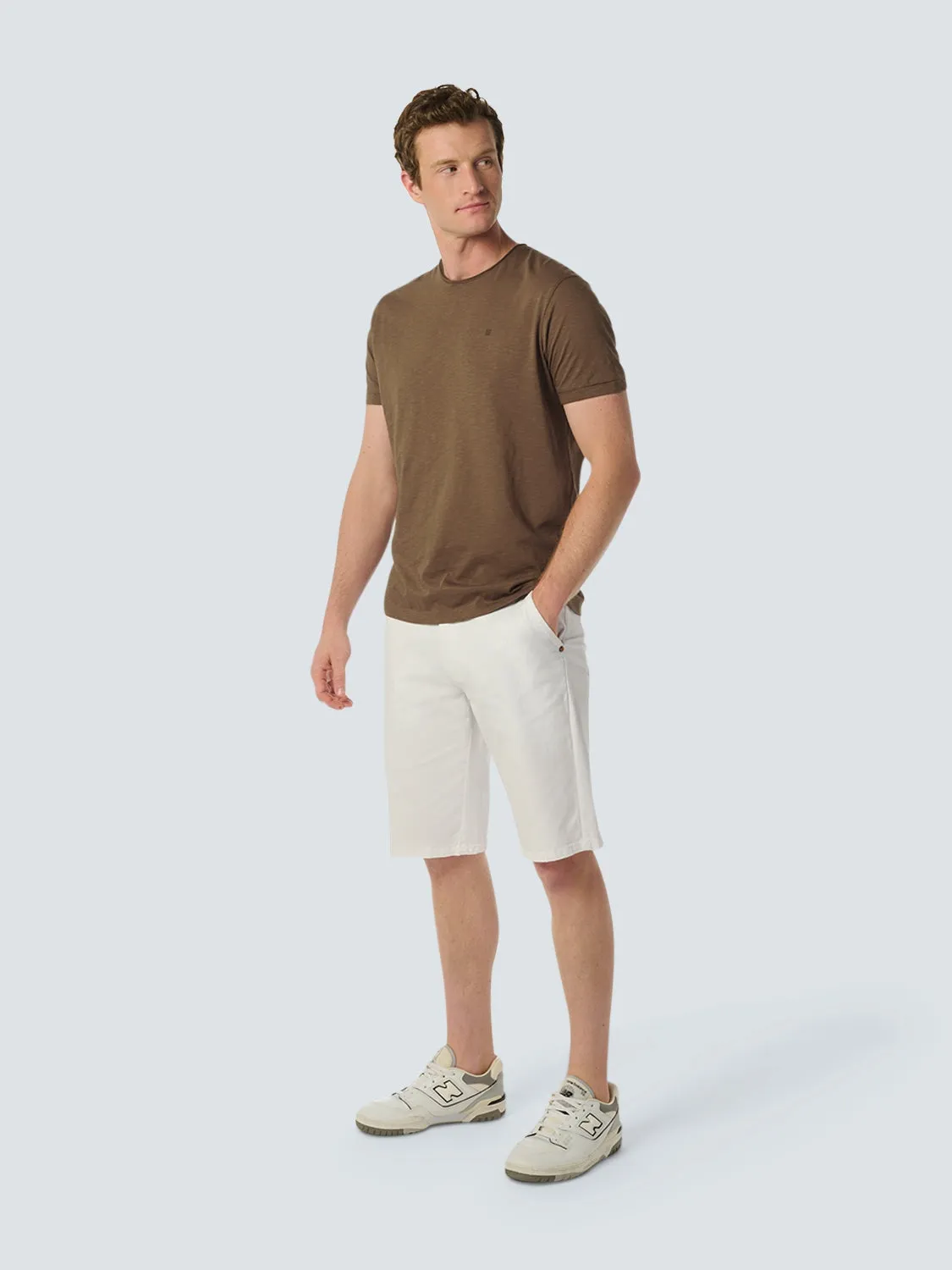 Round Neck T-Shirt with Rolled Sleeve Cuffs and Subtle Logo Print | Brown