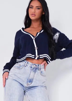 Sierra Navy Varsity Button Up Cardigan