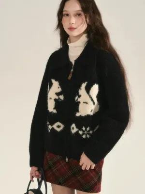 Squirrel Graphic Stylish Zipper Cardigan