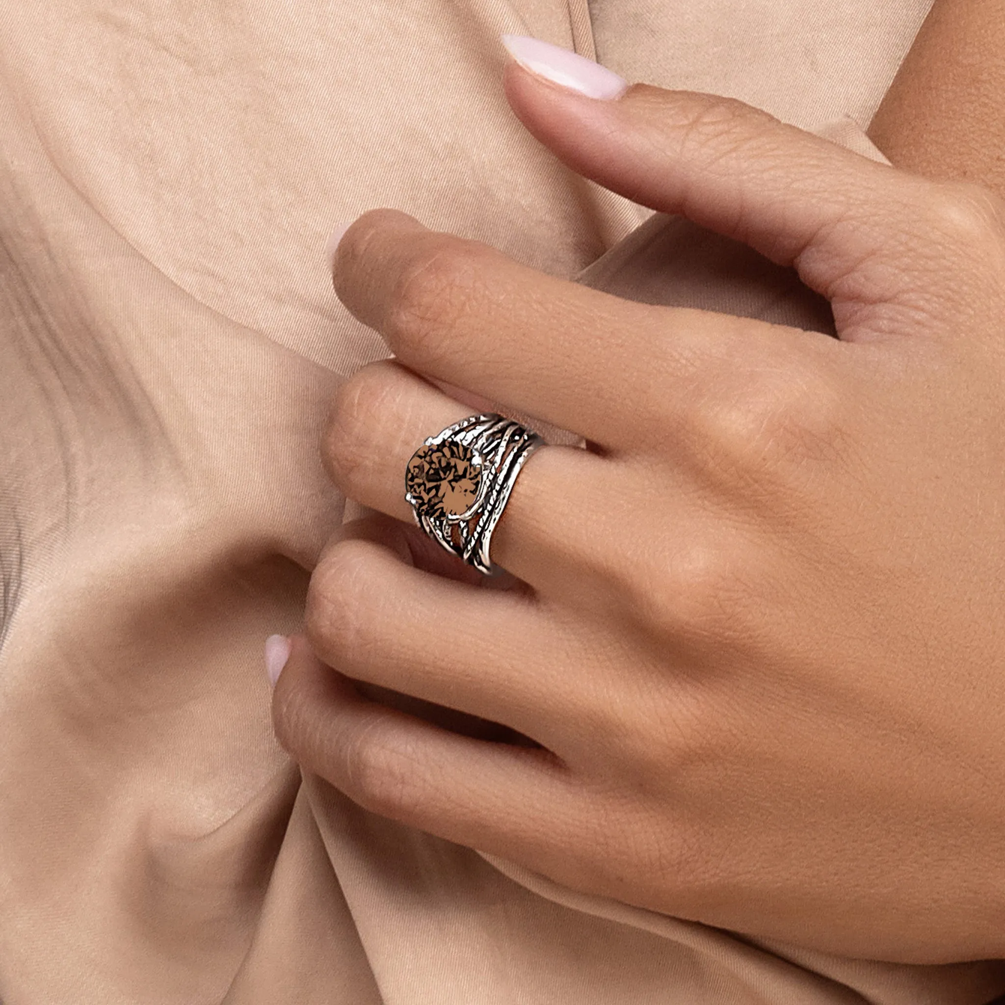 Sterling Silver Smokey CZ Wrap Ring