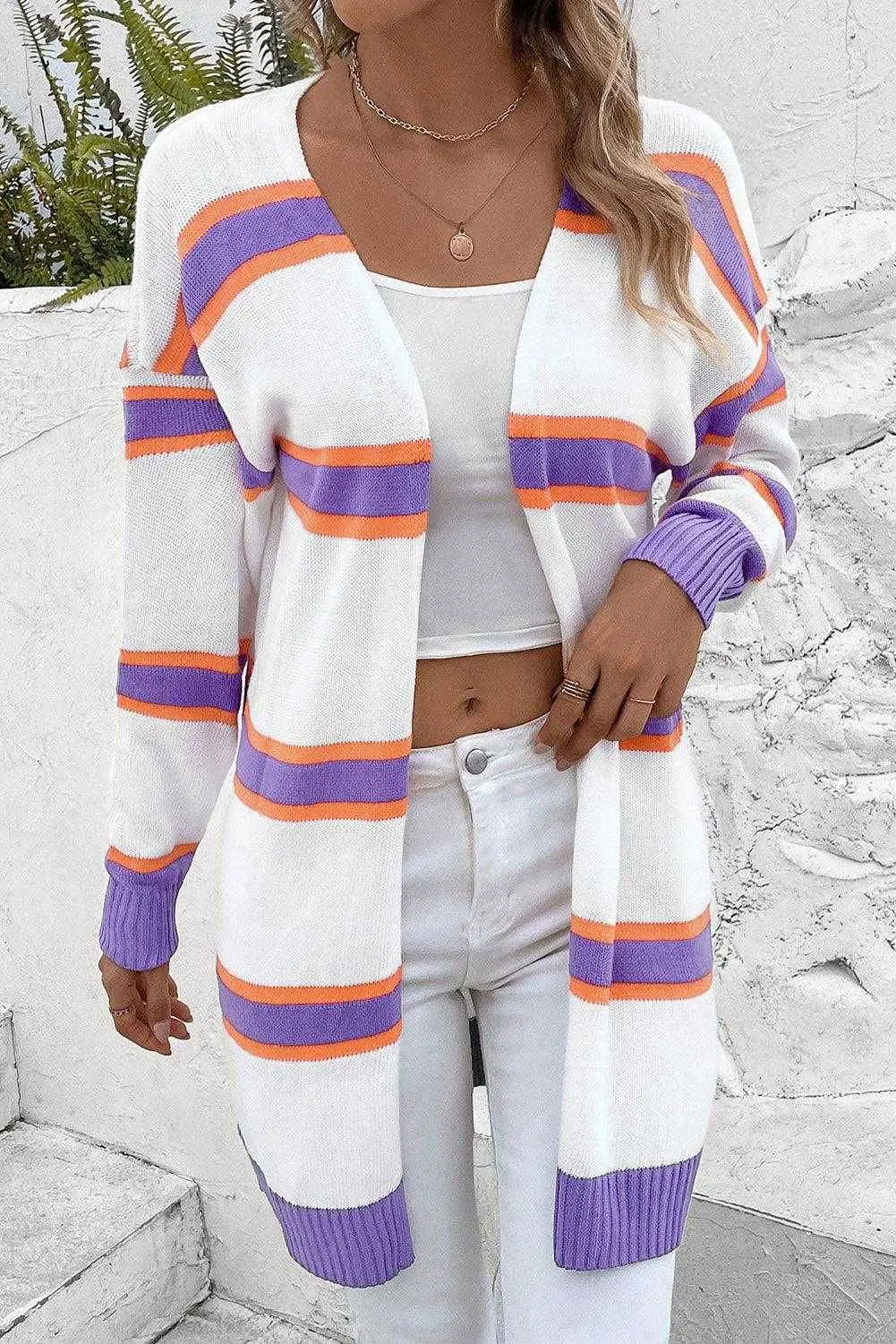 Striped Dropped Shoulder Cardigan
