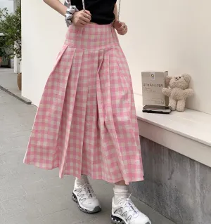 Summer Fashion Cute Trendy Retro Vintage Pink Plaid A-line Skirt