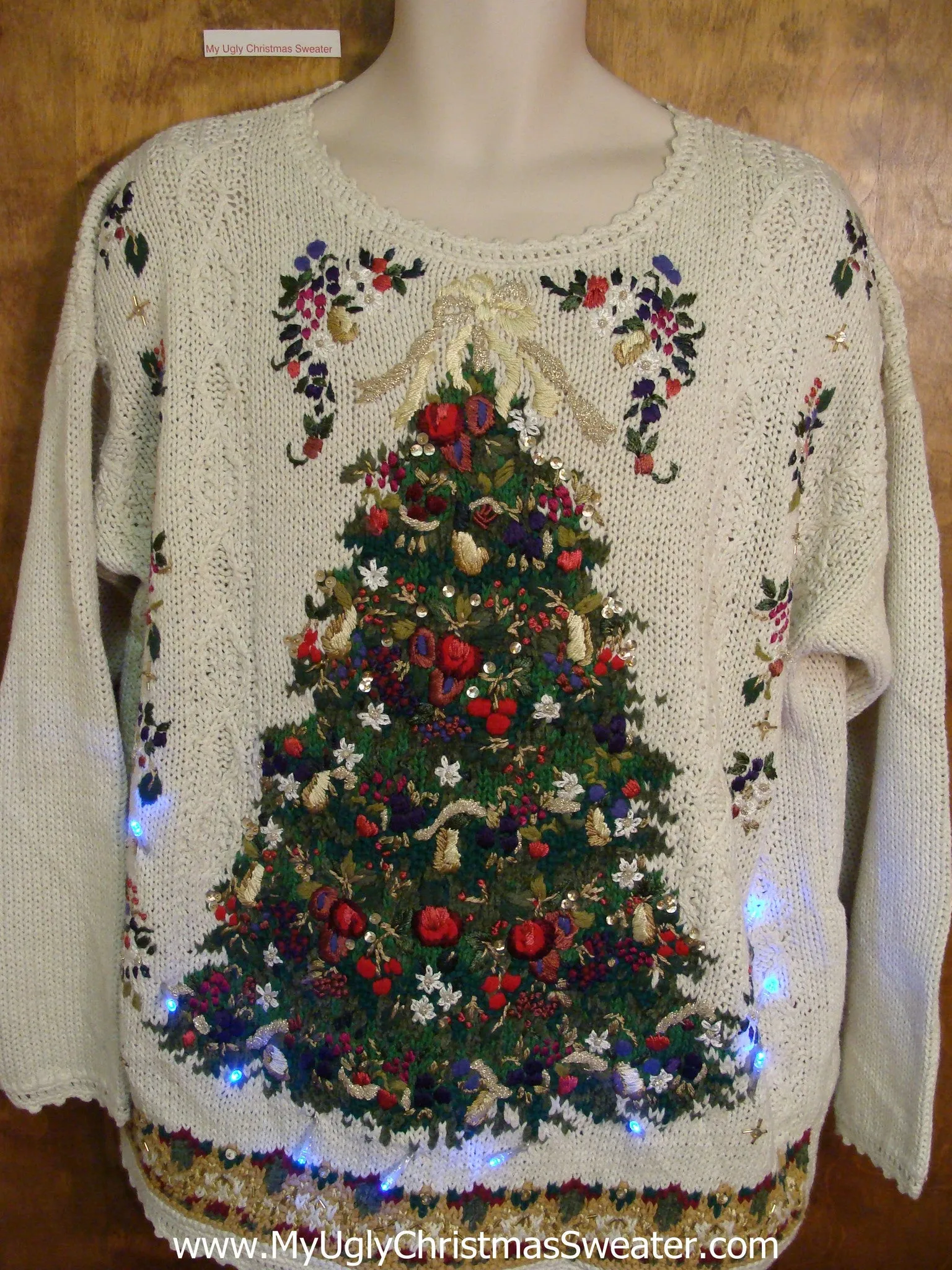 Tacky Green Festive Tree Light Up Ugly Xmas Sweater