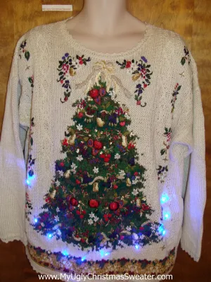 Tacky Green Festive Tree Light Up Ugly Xmas Sweater