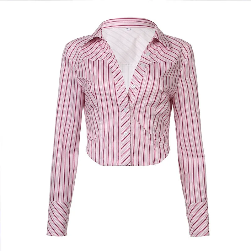 TAVIMART  -  Fashionable Retro Street Commuter Style Striped Shirt 2024 American Temperament New Casual Cardigan Long Sleeve
