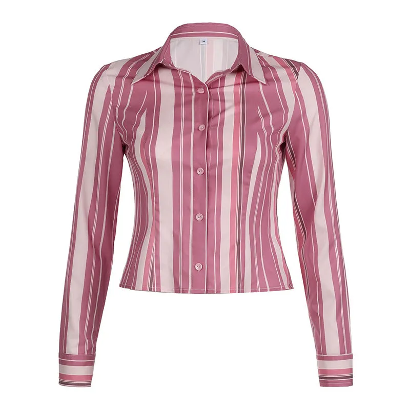 TAVIMART  -  Fashionable Retro Street Commuter Style Striped Shirt 2024 American Temperament New Casual Cardigan Long Sleeve