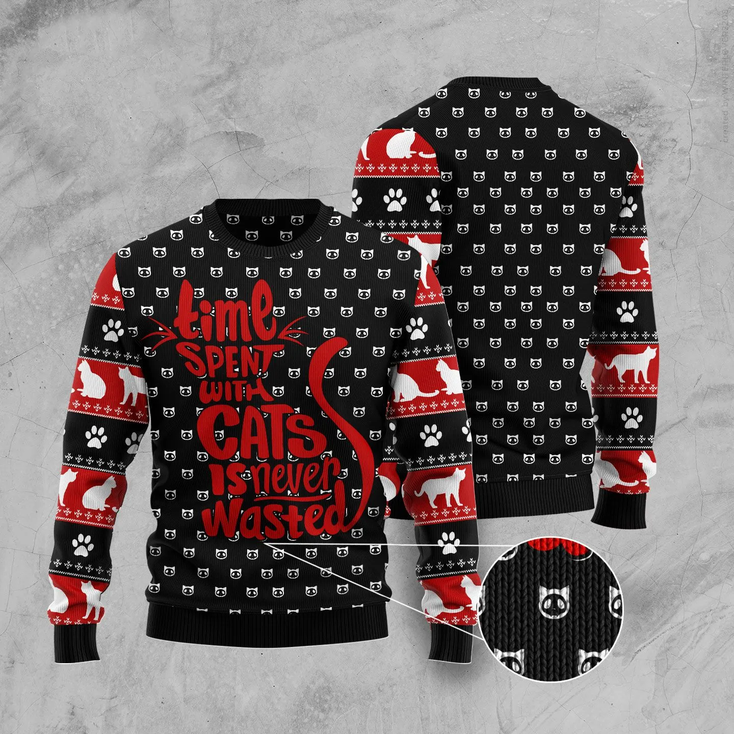 Time With Cat Christmas Ugly Christmas Sweater, Perfect Sweater for Cat Lovers