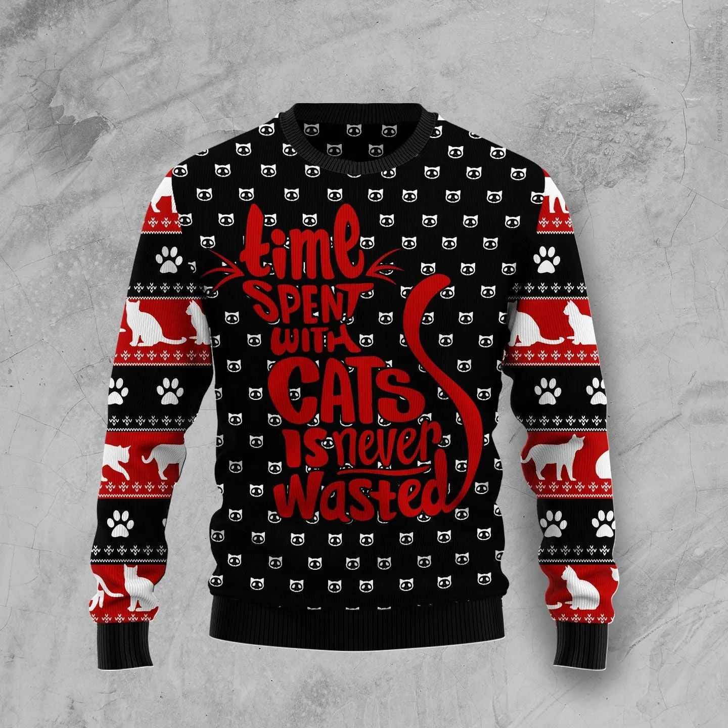 Time With Cat Christmas Ugly Christmas Sweater, Perfect Sweater for Cat Lovers