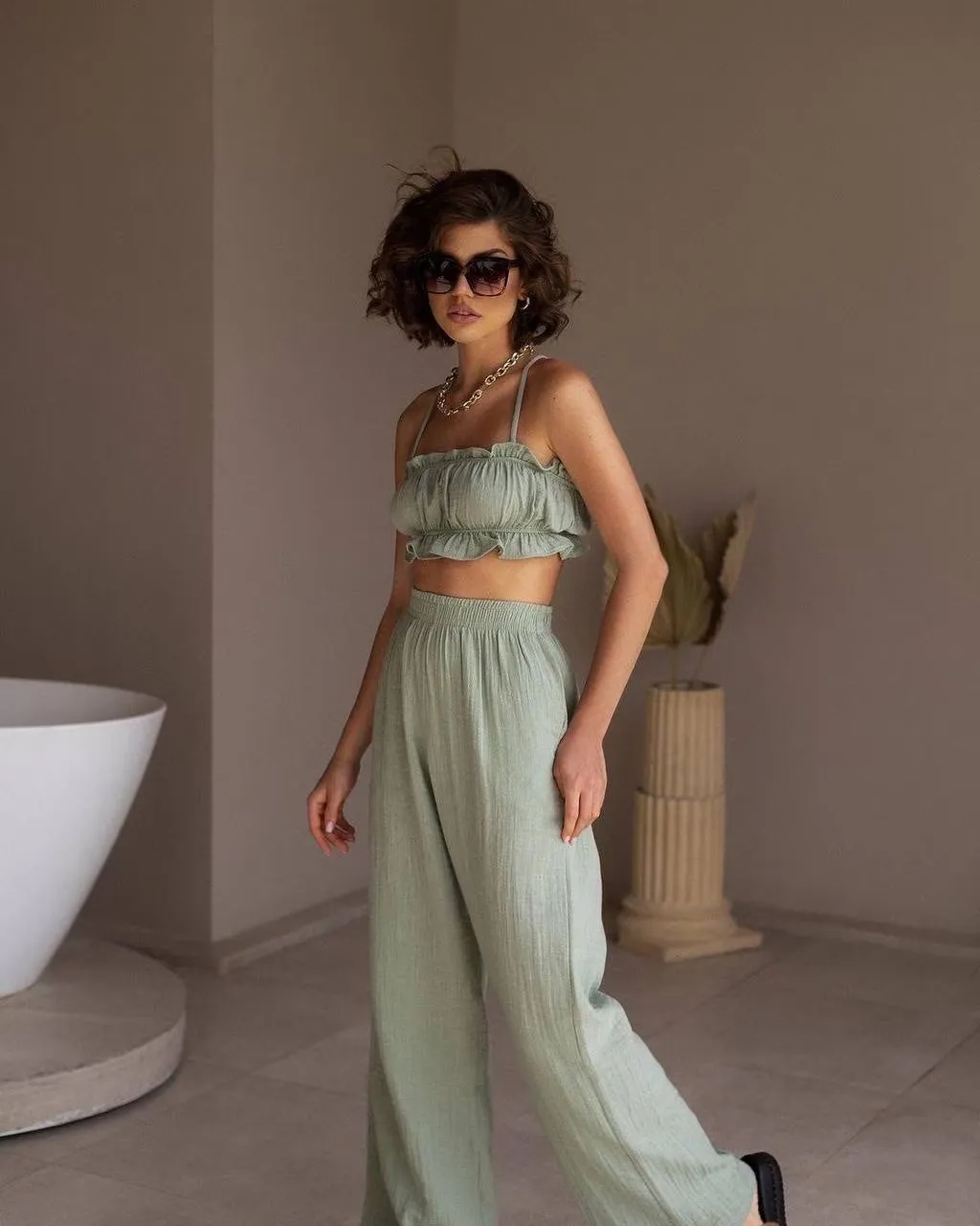 Two Layers Gauze Set, Boho Two Piece Set Women