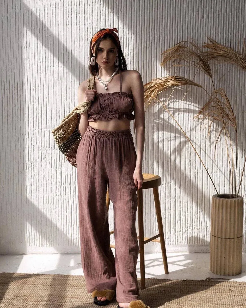 Two Layers Gauze Set, Boho Two Piece Set Women