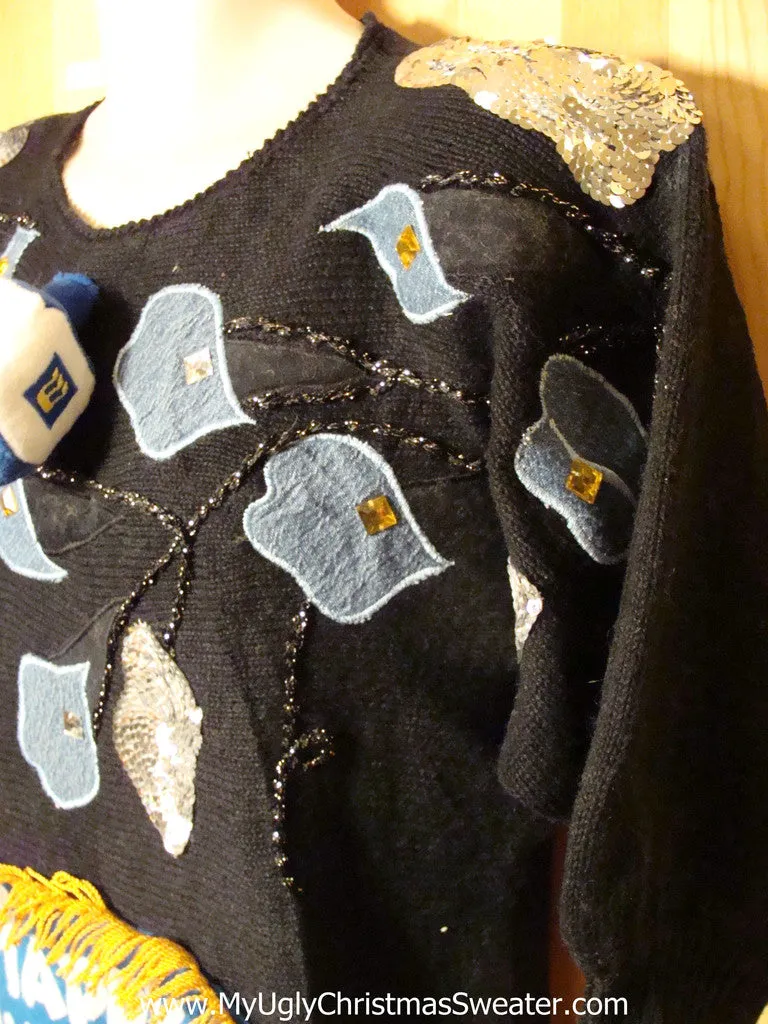 Ugly Christmas Sweater Party Hanukkah Sweater Vintage 80s (j142)