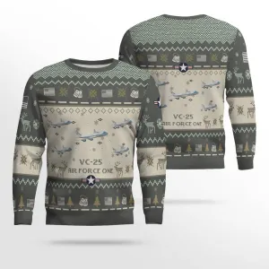 VC-25 Air Force One Aircraft Ugly Sweater, Ugly Sweater Christmas Shirt for Men Dad Veteran
