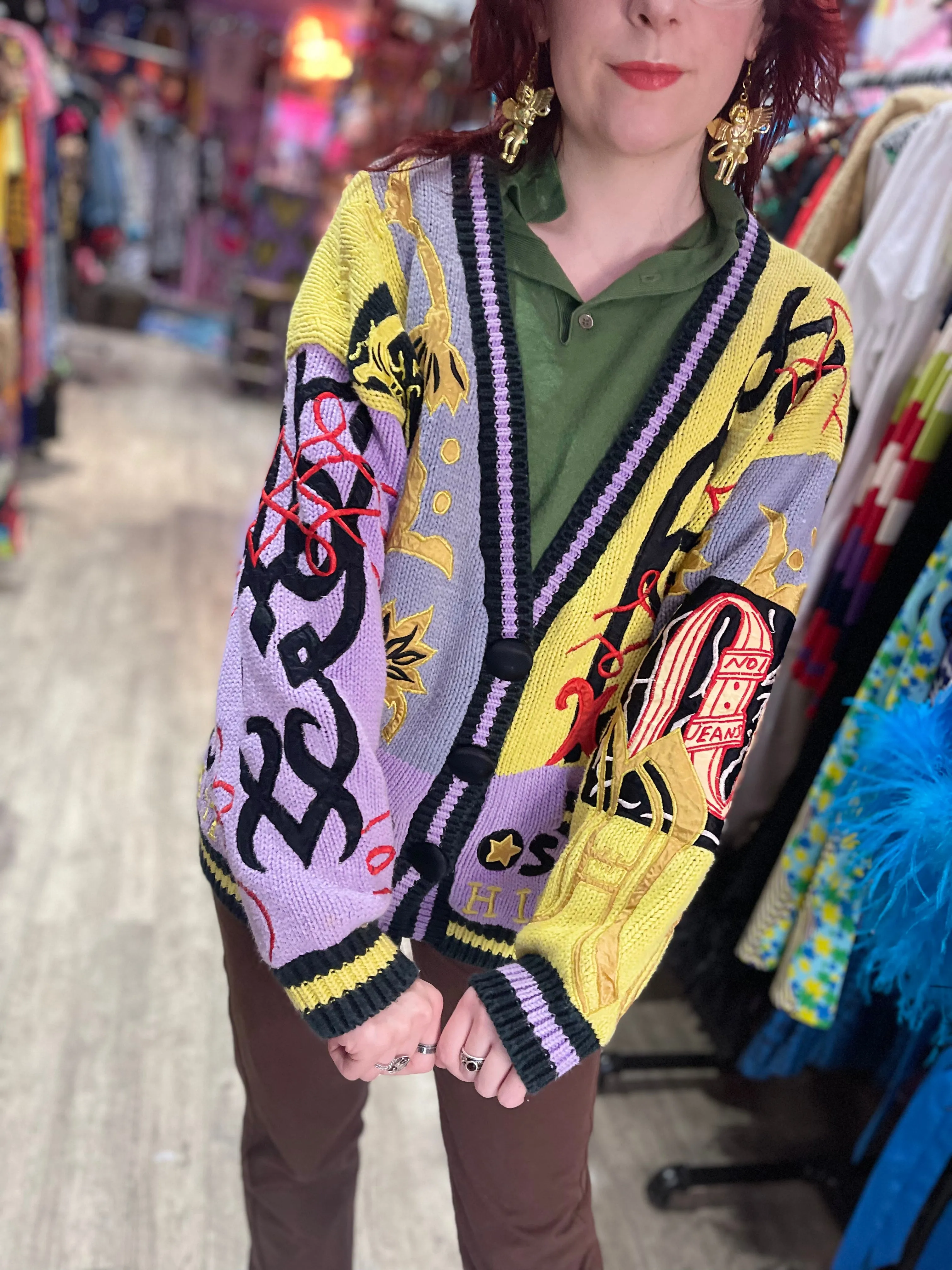 Vintage 80s Artistic Memories Patchwork Cardigan