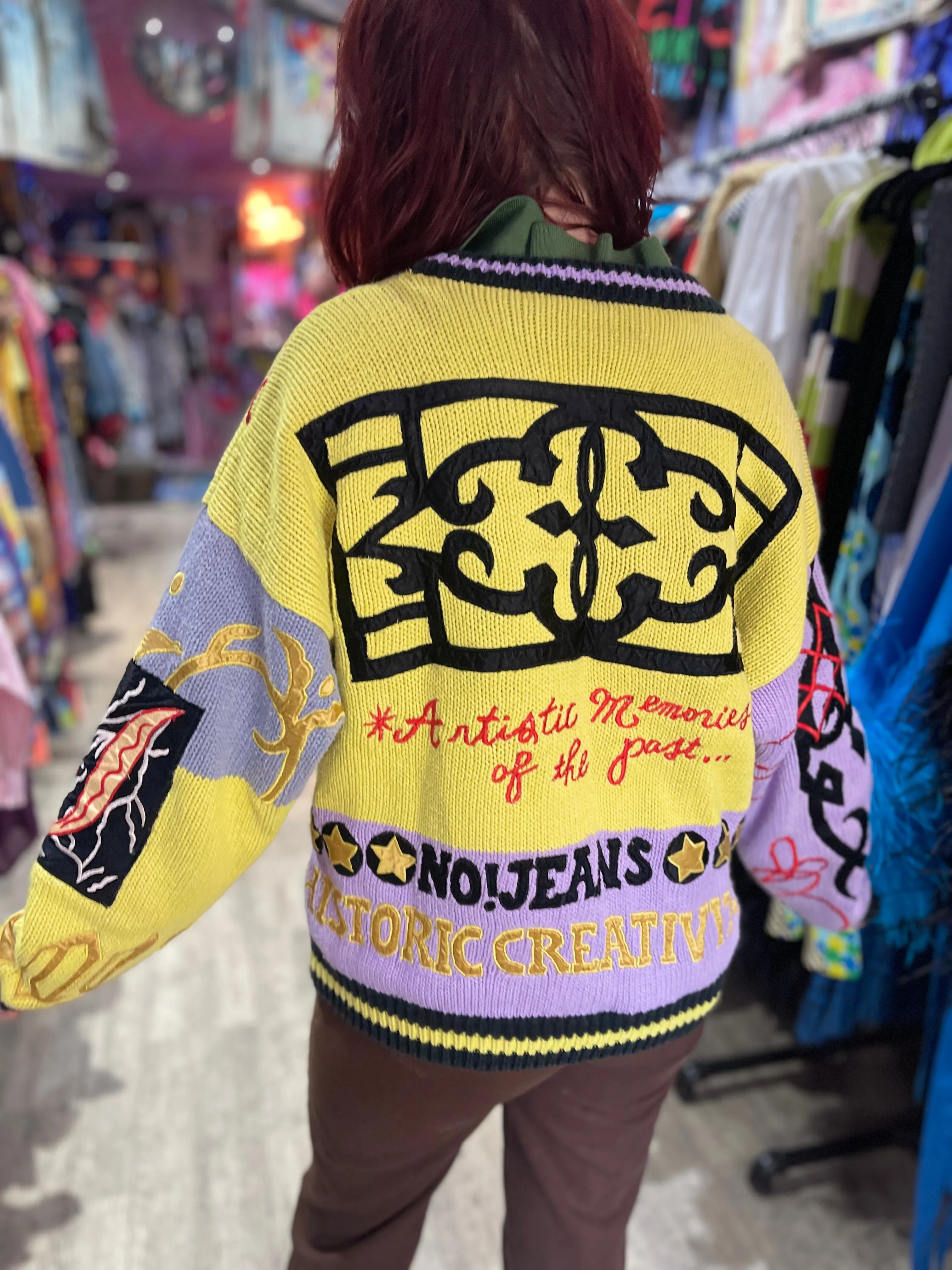 Vintage 80s Artistic Memories Patchwork Cardigan