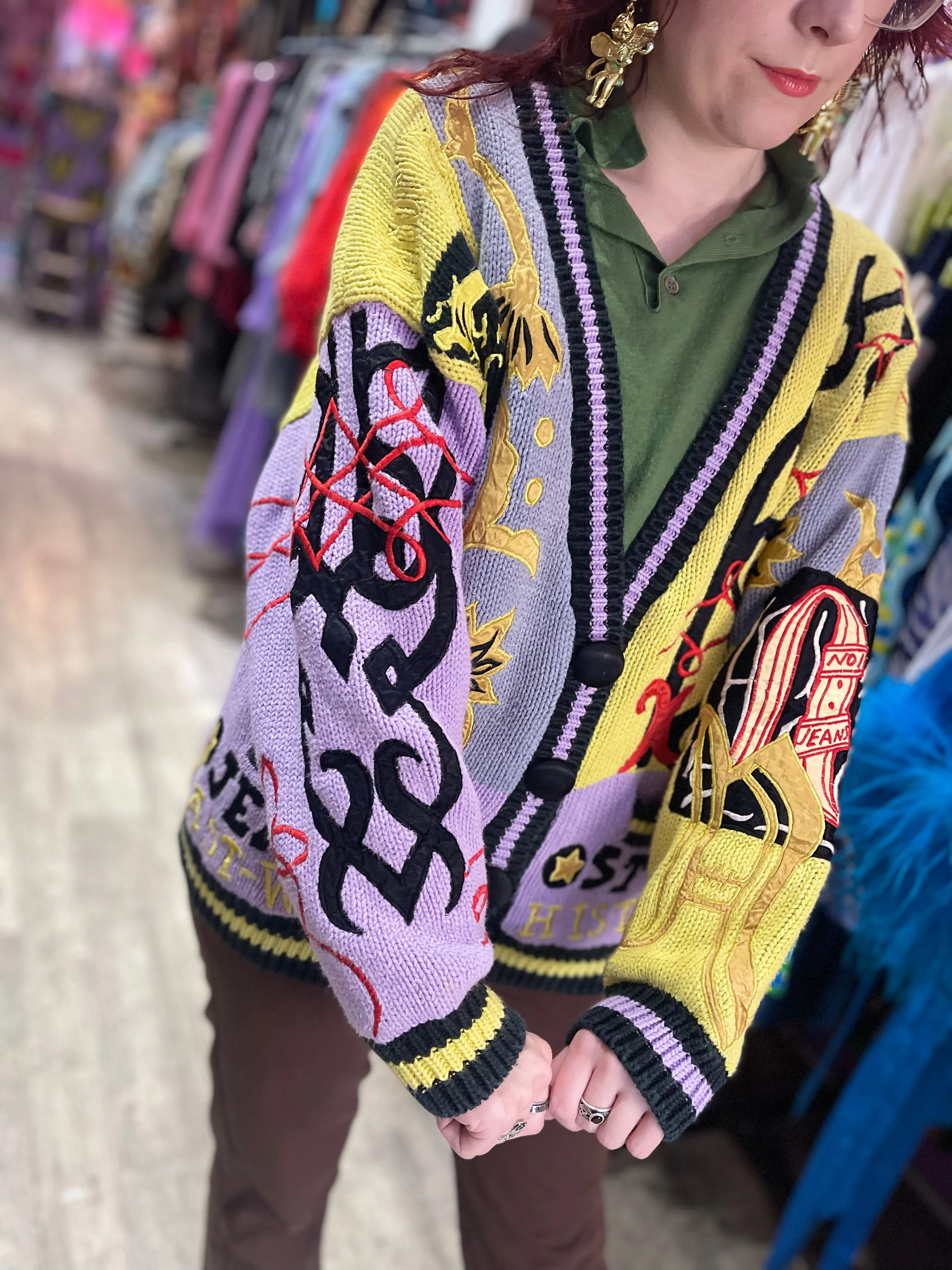 Vintage 80s Artistic Memories Patchwork Cardigan