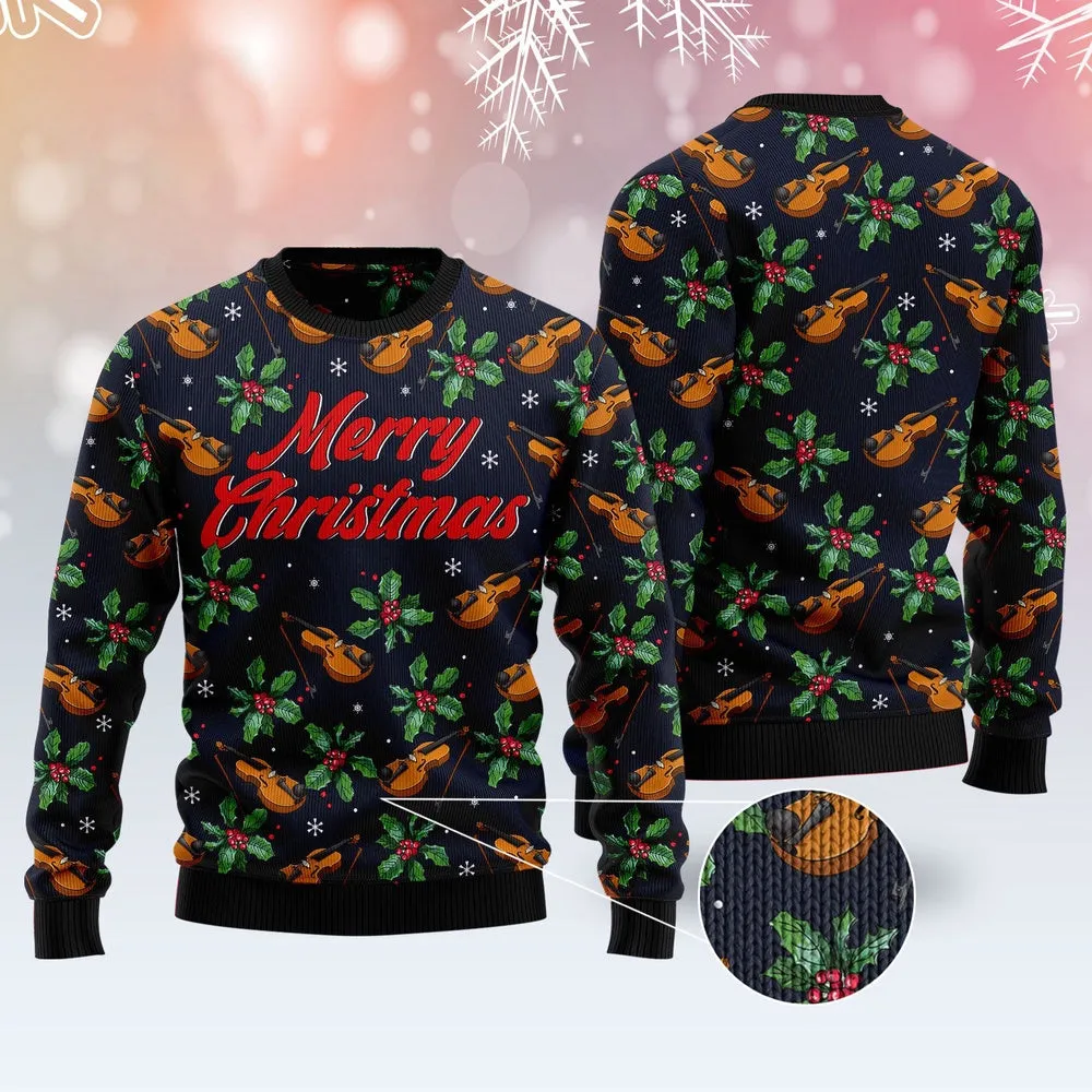 Violin Festive Christmas Ugly Christmas Sweater, Funny Xmas Sweater for Violin Lovers