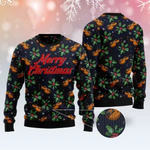 Violin Festive Christmas Ugly Christmas Sweater, Funny Xmas Sweater for Violin Lovers
