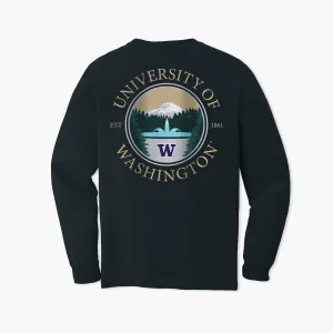 Washington Huskies Rainier Vista Black Premium Heavyweight Long Sleeve T-Shirt
