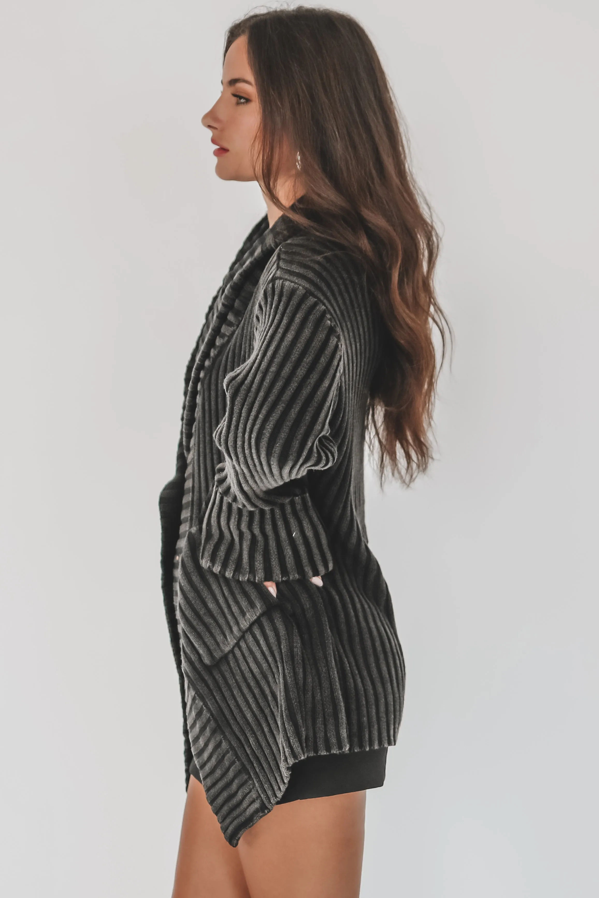 With A Side Of Comfy Washed Long Sleeve Sweater Cardigan