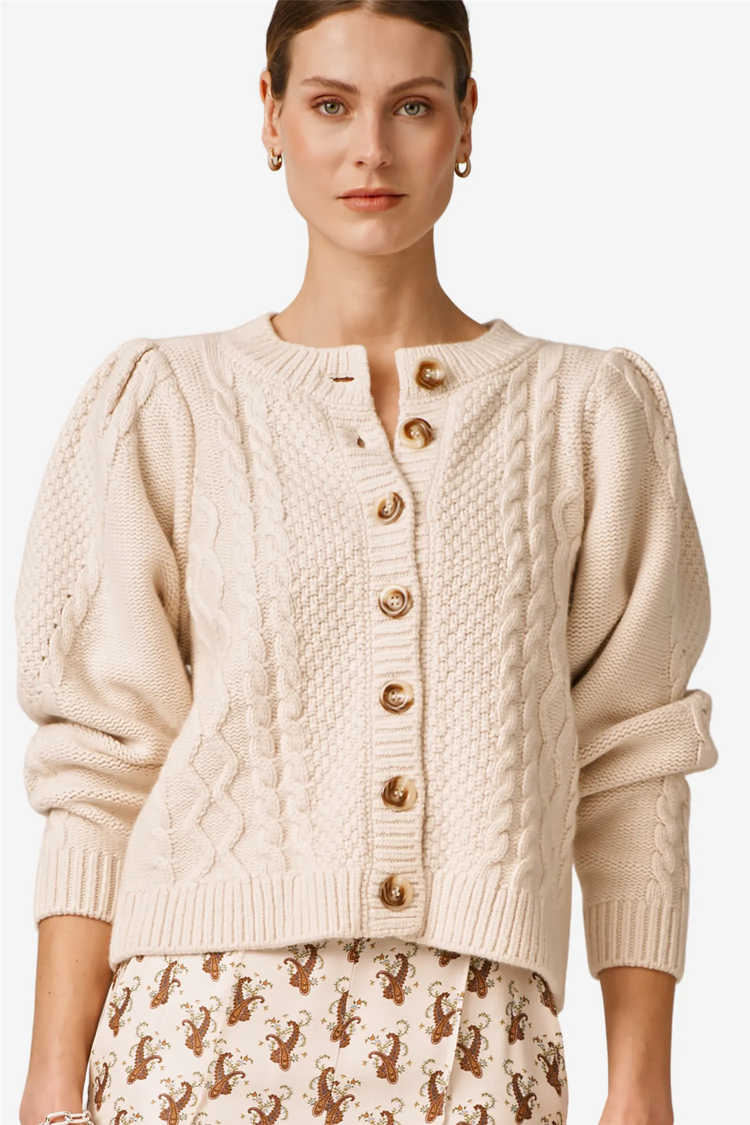 Wool Puffed Cardigan Off White