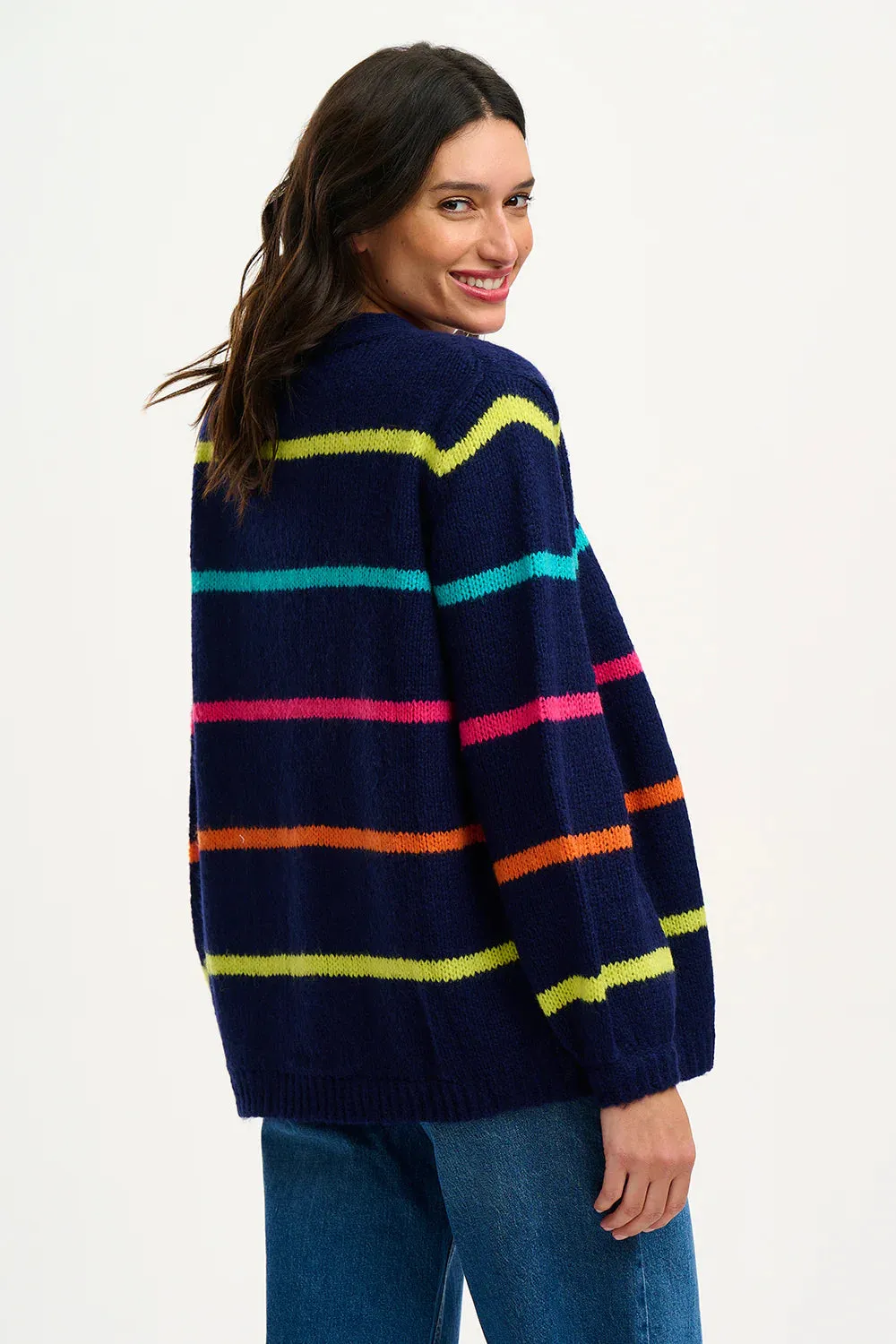Yvette Cardigan Navy Bright Lines