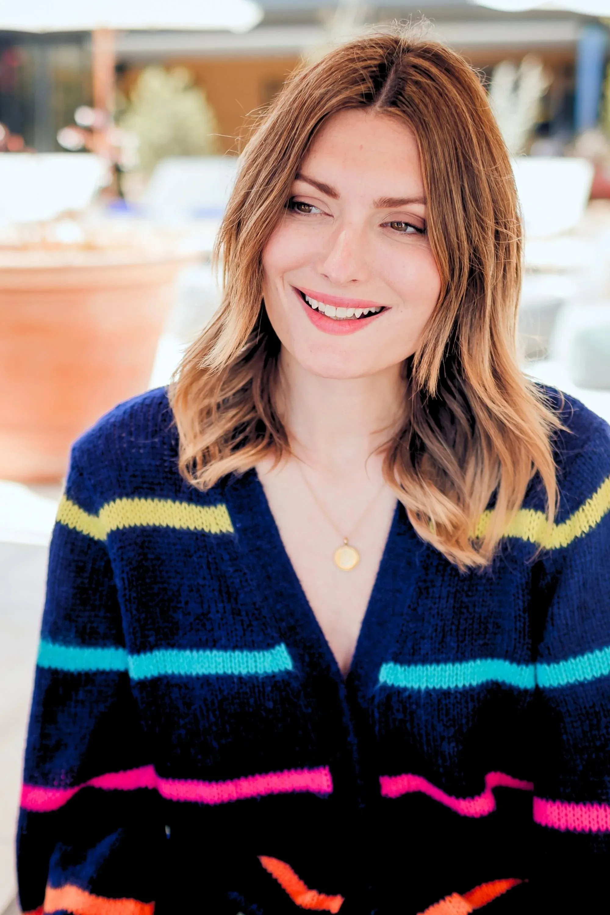 Yvette Cardigan Navy Bright Lines