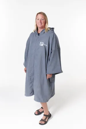 Zip Up Premium Microfibre Oversized Changing Poncho / Robe - Charcoal Grey & Dark Blue